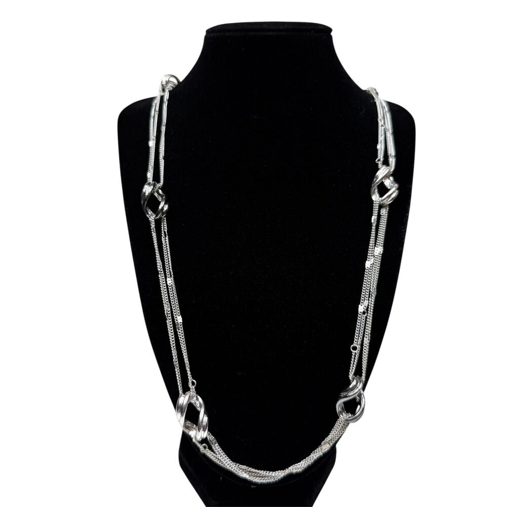 Silver Tone Multi-Strand Necklace Long Statement Layered Fashion Jewelry 30 in